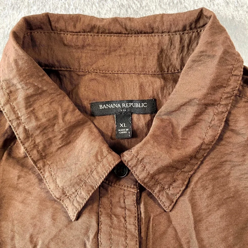 Banana Republic Shirt Dress Womens XL Brown Rayon Collared Button Front Casual - Picture 4 of 5